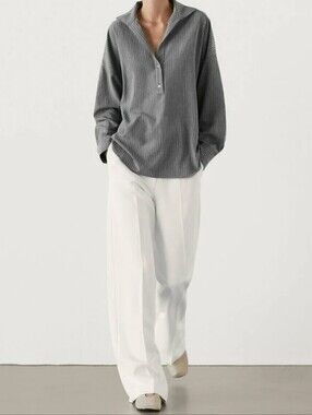 Massimo Dutti 's Gray Striped Long-Sleeve Shirt